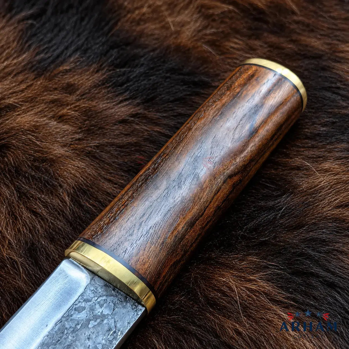 Walnutforge Ravencrest™ Carbon Steel Seax – Walnut Handle & Brass Accents Arham Cutlery