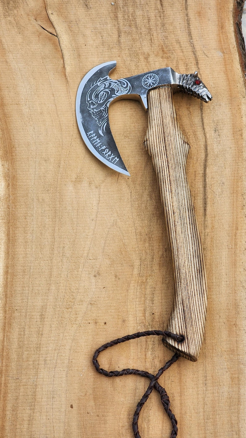 Hand-Forged Viking Raven Axe – 18.5" Norse Bearded Axe with Steel Hammer Face & Leather Sheath Arham Cutlery