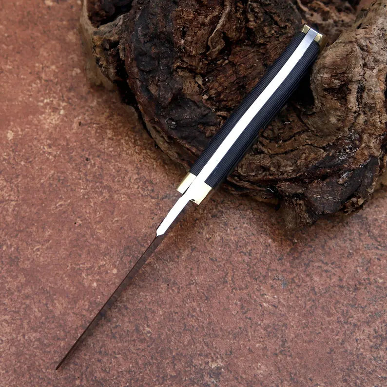 Handcrafted D2 Steel Utility Knife – Full Tang Fixed Blade with Black Micarta Handle & Leather Sheath | Arham Cutlery