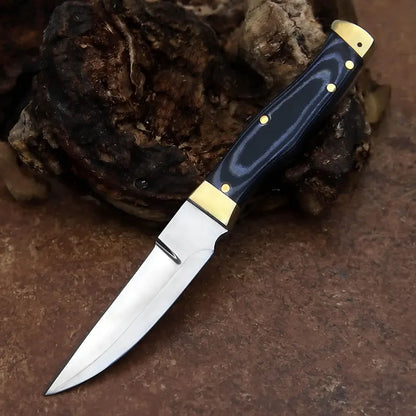 Handcrafted D2 Steel Utility Knife – Full Tang Fixed Blade with Black Micarta Handle & Leather Sheath | Arham Cutlery