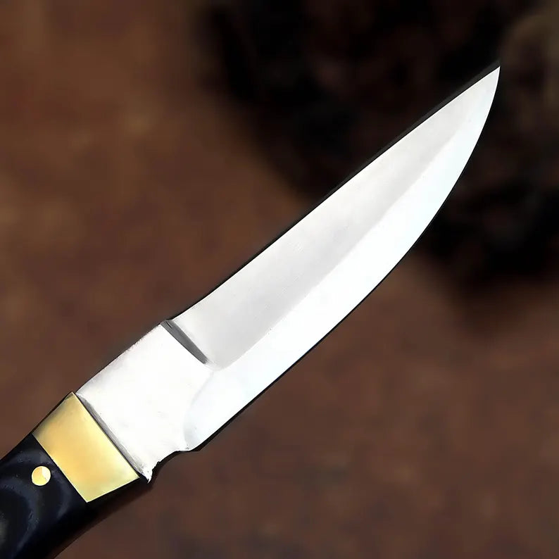 Handcrafted D2 Steel Utility Knife – Full Tang Fixed Blade with Black Micarta Handle & Leather Sheath | Arham Cutlery