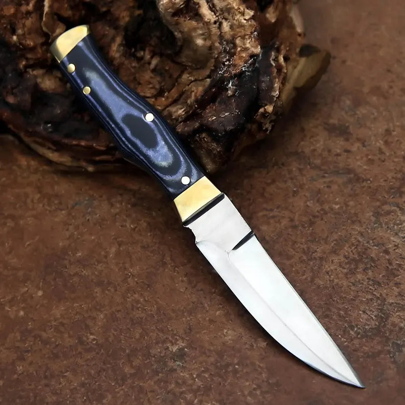 Handcrafted D2 Steel Utility Knife – Full Tang Fixed Blade with Black Micarta Handle & Leather Sheath | Arham Cutlery