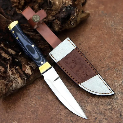 Handcrafted D2 Steel Utility Knife – Full Tang Fixed Blade with Black Micarta Handle & Leather Sheath | Arham Cutlery