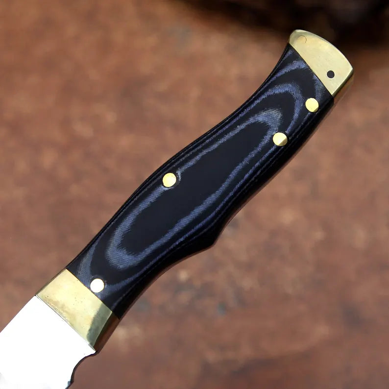Handcrafted D2 Steel Utility Knife – Full Tang Fixed Blade with Black Micarta Handle & Leather Sheath | Arham Cutlery
