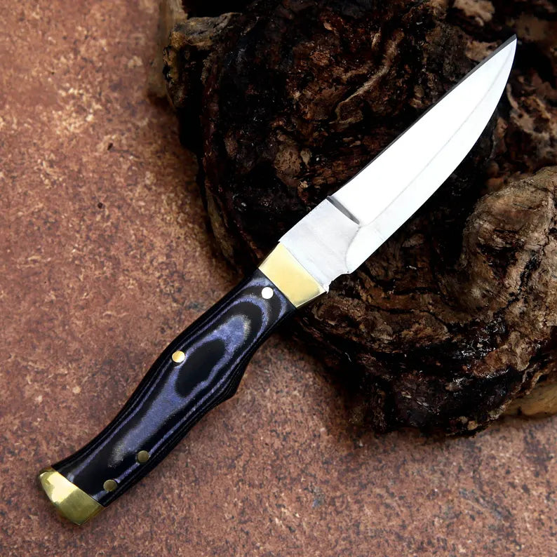 Handcrafted D2 Steel Utility Knife – Full Tang Fixed Blade with Black Micarta Handle & Leather Sheath | Arham Cutlery