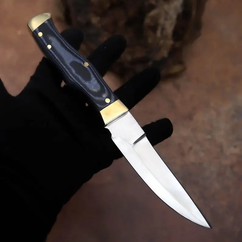 Handcrafted D2 Steel Utility Knife – Full Tang Fixed Blade with Black Micarta Handle & Leather Sheath | Arham Cutlery