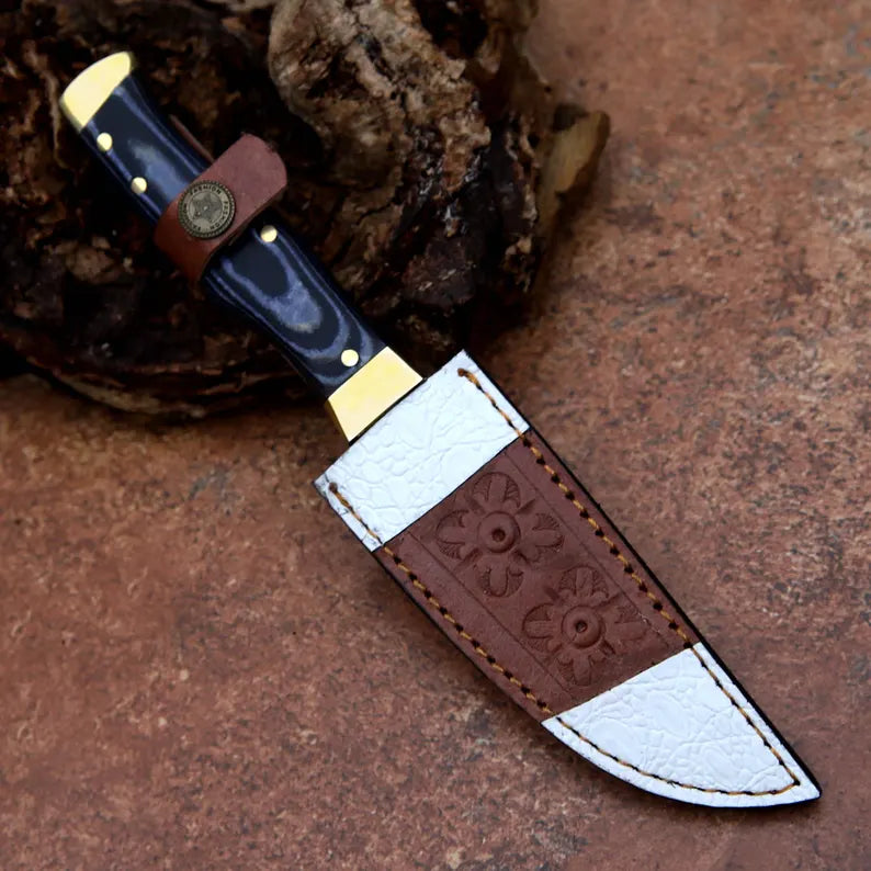 Handcrafted D2 Steel Utility Knife – Full Tang Fixed Blade with Black Micarta Handle & Leather Sheath | Arham Cutlery