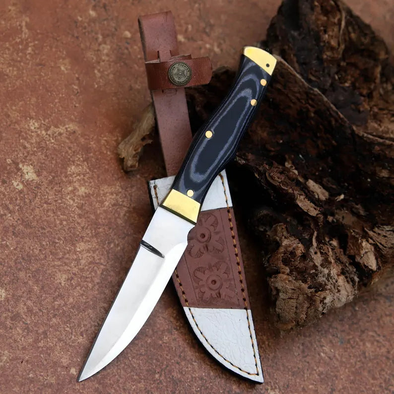 Handcrafted D2 Steel Utility Knife – Full Tang Fixed Blade with Black Micarta Handle & Leather Sheath | Arham Cutlery