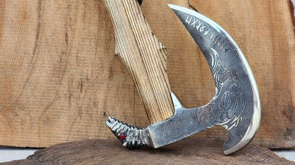 Hand-Forged Viking Raven Axe – 18.5" Norse Bearded Axe with Steel Hammer Face & Leather Sheath Arham Cutlery