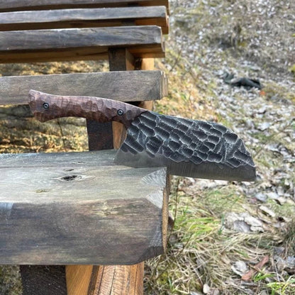 Handmade 5160 Carbon Steel Cleaver Knife with Textured Wood Handle & Leather Sheath | Arham Cutlery