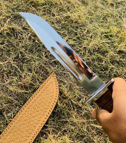 Handmade Carbon Steel Bowie Hunting Knife with Leather Grip & Sheath | Arham Cutlery