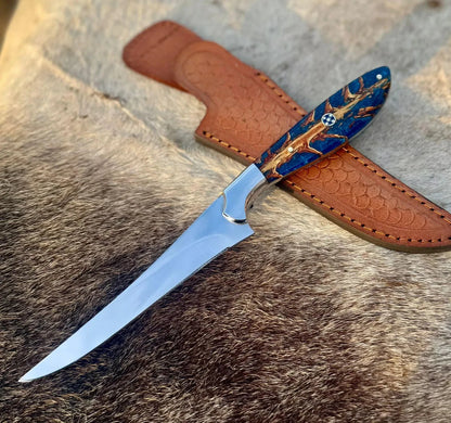 Handmade Carbon Steel Fillet & Fishing Knife with Hardwood Handle & Leather Sheath | Arham Cutlery