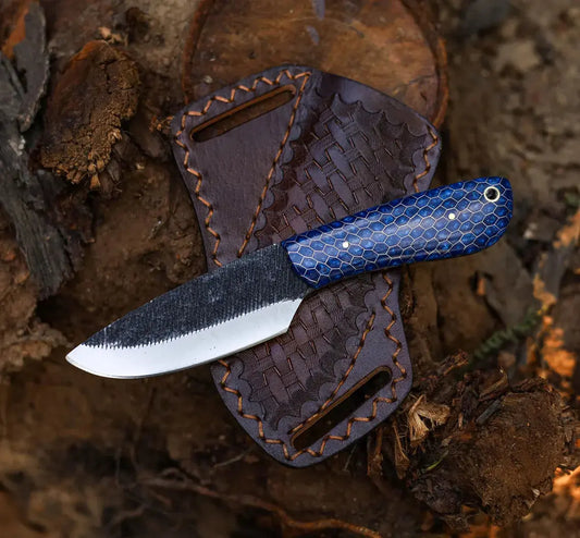 Handmade Carbon Steel Skinner Knife with Honeycomb Resin Handle & Leather Sheath | Hunting & Camping Knife - Arham Cutlery