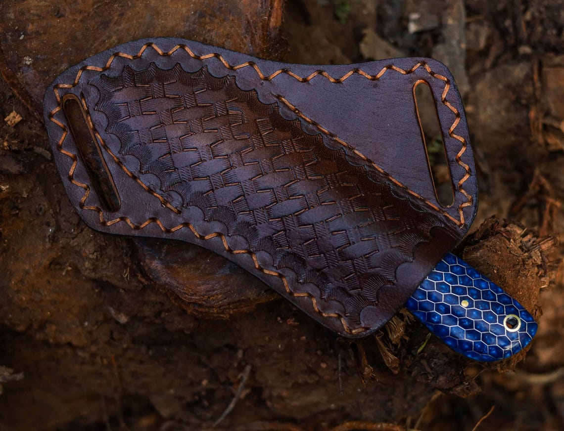 Handmade Carbon Steel Skinner Knife with Honeycomb Resin Handle & Leather Sheath | Hunting & Camping Knife