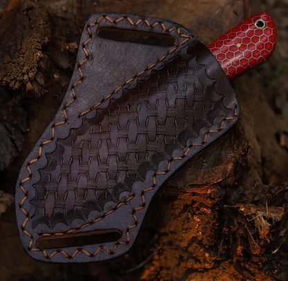 Handmade Carbon Steel Skinner Knife with Red Honeycomb Resin Handle & Leather Sheath | Hunting Knife