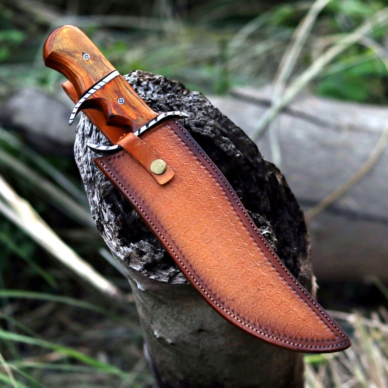 Handmade D2 Steel Bowie Hunting Knife – Pakka Wood Handle with Leather Sheath | Arham Cutlery