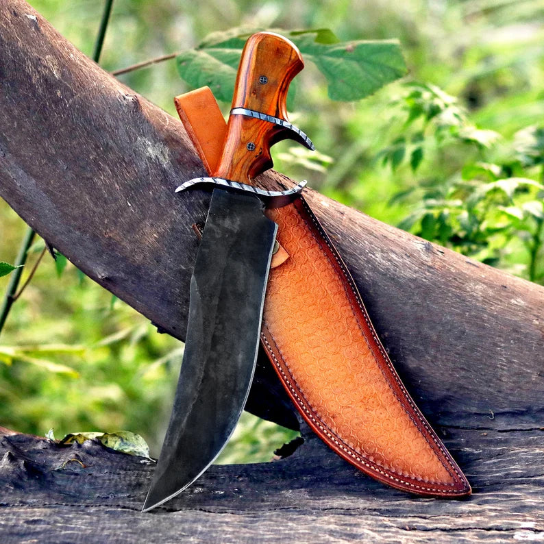 Handmade D2 Steel Bowie Hunting Knife – Pakka Wood Handle with Leather Sheath | Arham Cutlery
