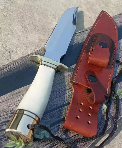 Handmade D2 Steel Bowie Hunting Knife with Bone Handle & Leather Sheath | Arham Cutlery