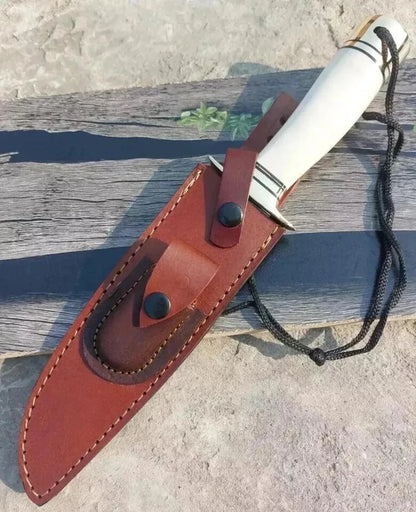 Handmade D2 Steel Bowie Hunting Knife with Bone Handle & Leather Sheath | Arham Cutlery