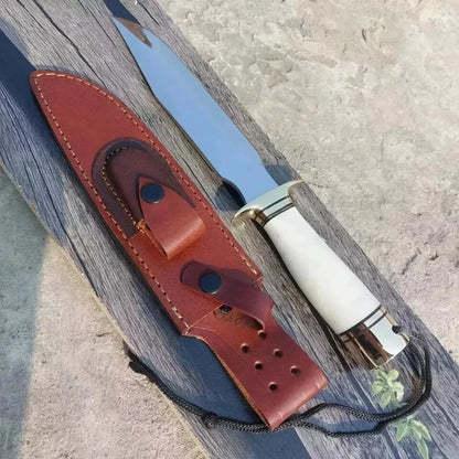 Handmade D2 Steel Bowie Hunting Knife with Bone Handle & Leather Sheath | Arham Cutlery