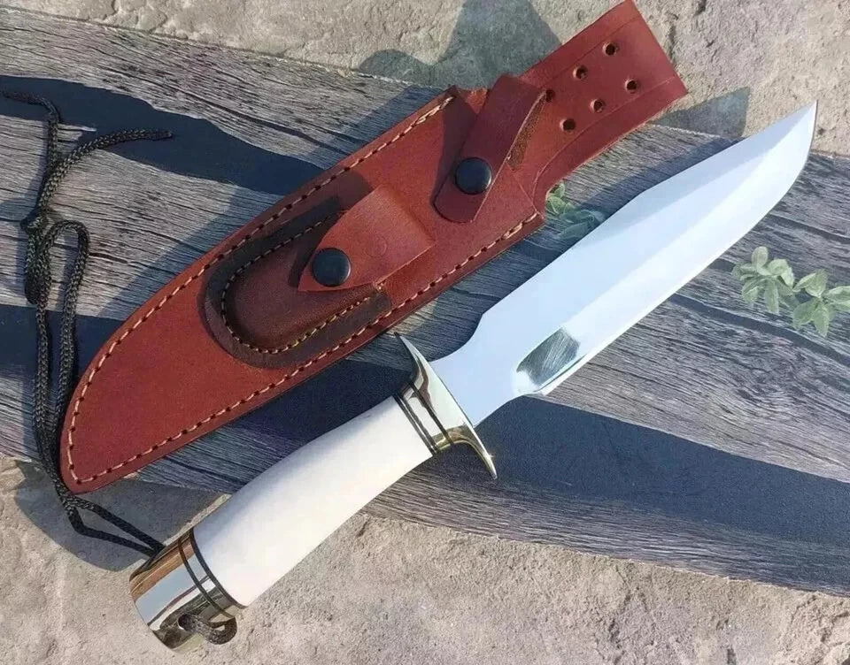 Handmade D2 Steel Bowie Hunting Knife with Bone Handle & Leather Sheath | Arham Cutlery