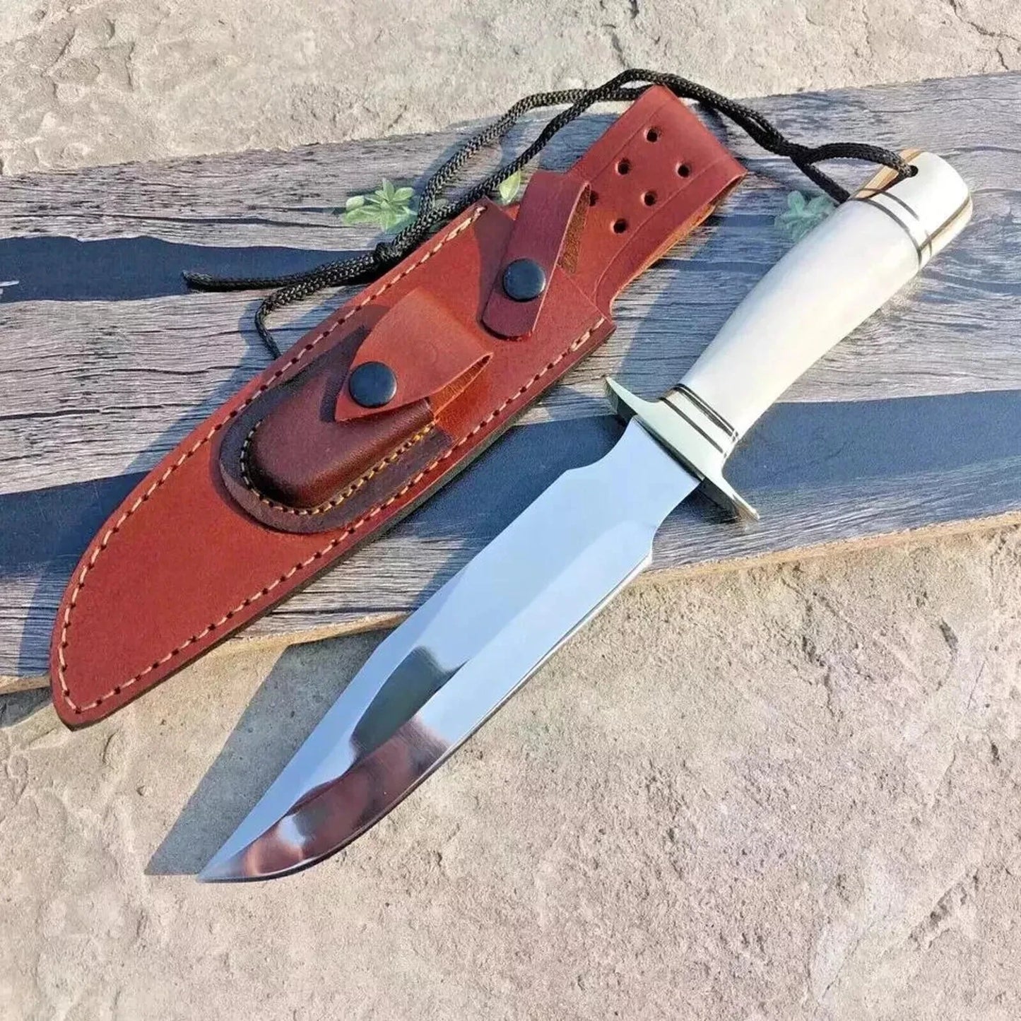Handmade D2 Steel Bowie Hunting Knife with Bone Handle & Leather Sheath | Arham Cutlery