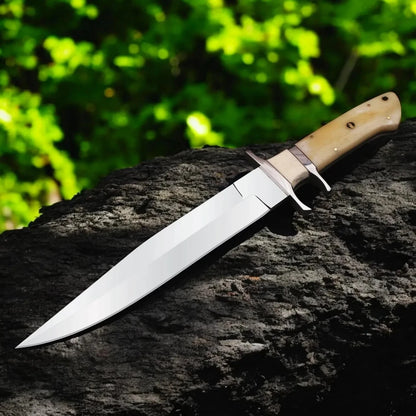 Handmade D2 Steel Bowie Knife – Full Tang Camel Bone Handle with Leather Sheath | Arham Cutlery