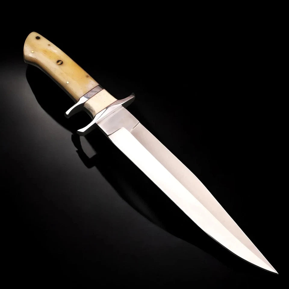 Handmade D2 Steel Bowie Knife – Full Tang Camel Bone Handle with Leather Sheath | Arham Cutlery
