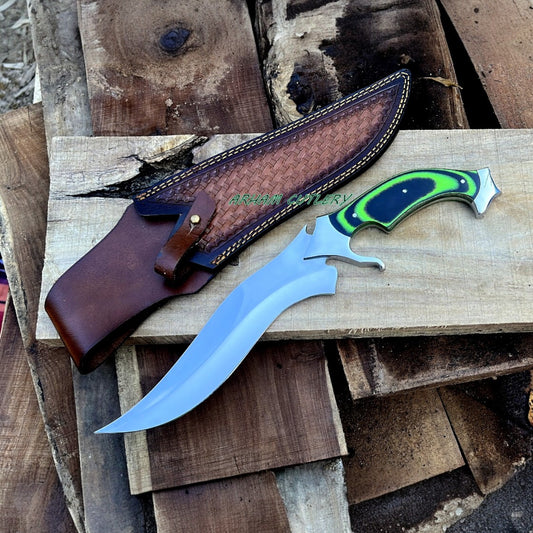 Handmade D2 Steel Hunting Knife | 15.5" Bowie Knife with Micarta Handle & Leather Sheath | Fixed Blade Collector Knife