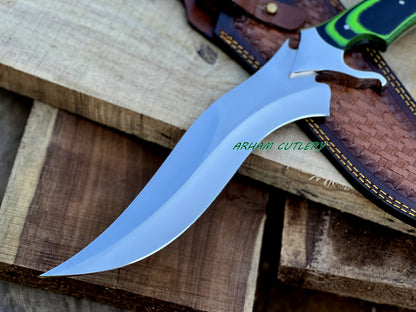 Handmade D2 Steel Hunting Knife | 15.5" Bowie Knife with Micarta Handle & Leather Sheath | Fixed Blade Collector Knife