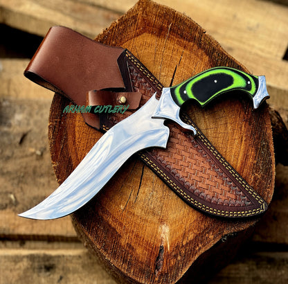 Handmade D2 Steel Hunting Knife | 15.5" Bowie Knife with Micarta Handle & Leather Sheath | Fixed Blade Collector Knife