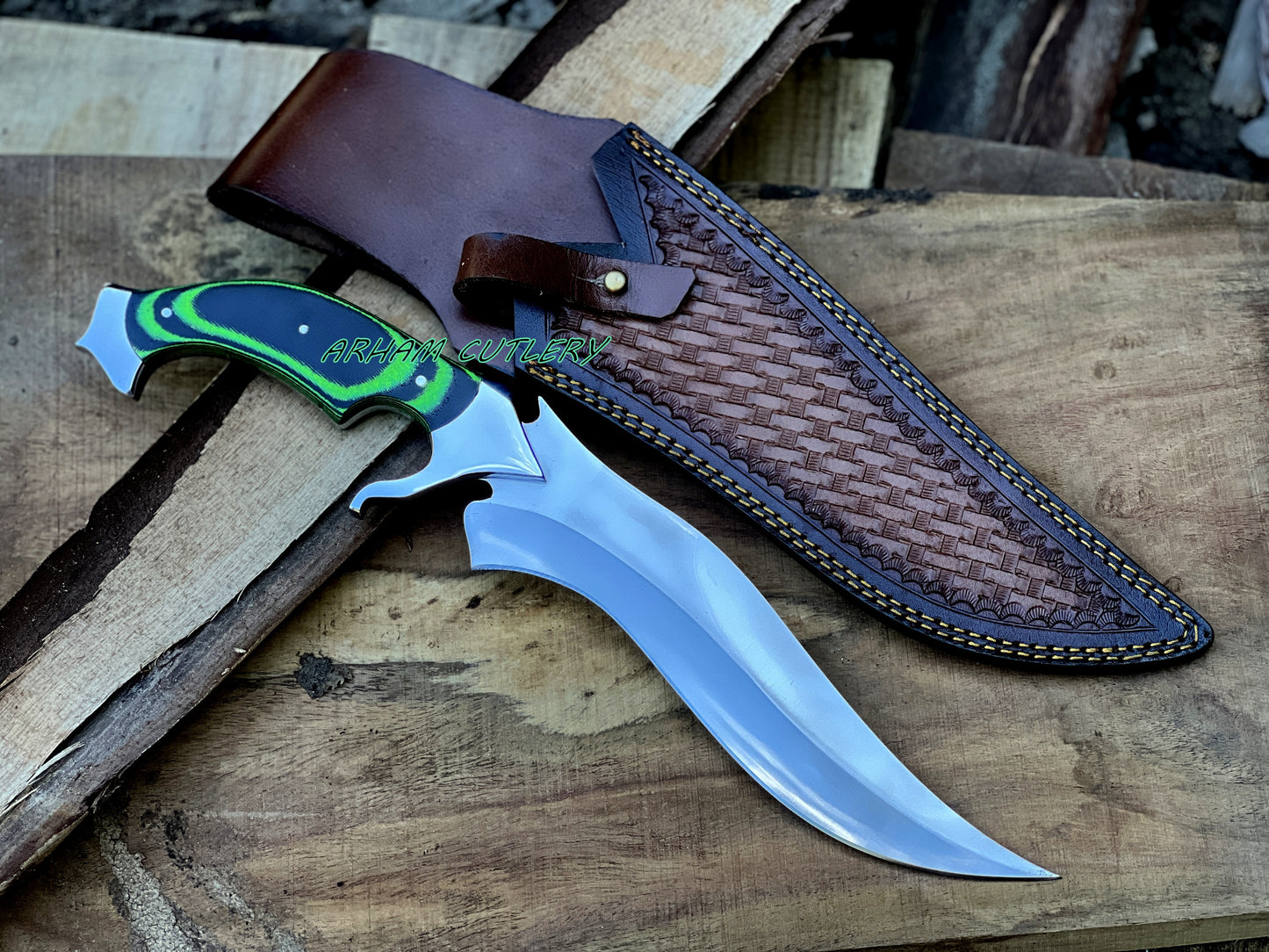 Handmade D2 Steel Hunting Knife | 15.5" Bowie Knife with Micarta Handle & Leather Sheath | Fixed Blade Collector Knife