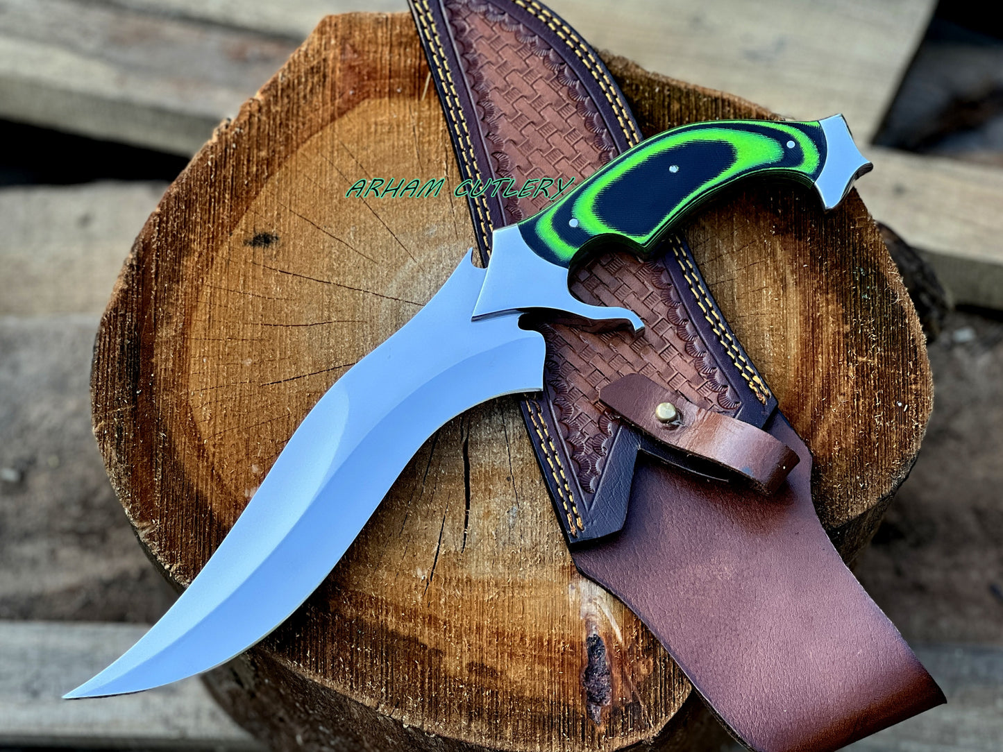 Handmade D2 Steel Hunting Knife | 15.5" Bowie Knife with Micarta Handle & Leather Sheath | Fixed Blade Collector Knife