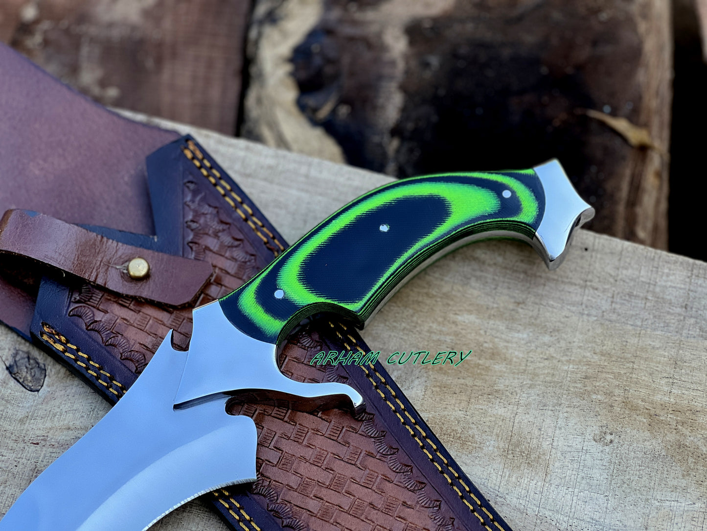 Handmade D2 Steel Hunting Knife | 15.5" Bowie Knife with Micarta Handle & Leather Sheath | Fixed Blade Collector Knife