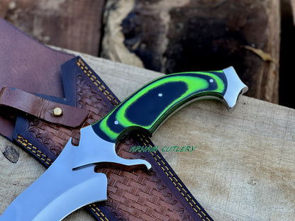 Handmade D2 Steel Hunting Knife | 15.5" Bowie Knife with Micarta Handle & Leather Sheath | Fixed Blade Collector Knife