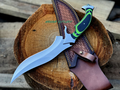 Handmade D2 Steel Hunting Knife | 15.5" Bowie Knife with Micarta Handle & Leather Sheath | Fixed Blade Collector Knife