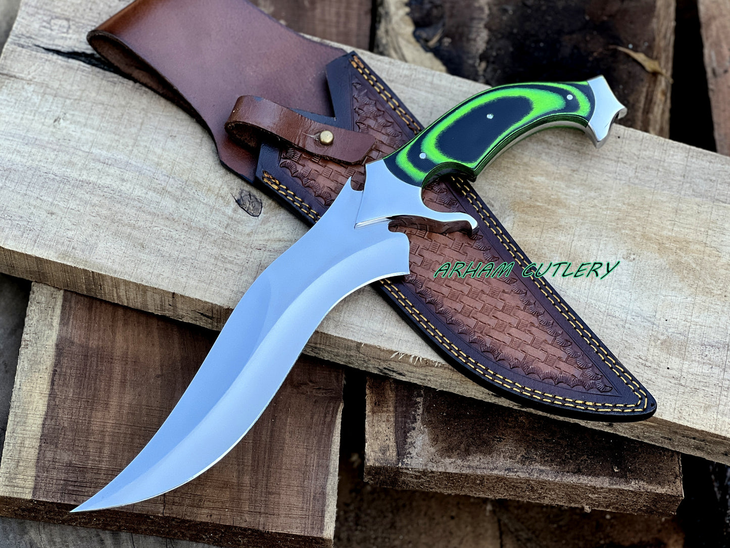 Handmade D2 Steel Hunting Knife | 15.5" Bowie Knife with Micarta Handle & Leather Sheath | Fixed Blade Collector Knife