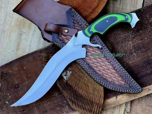 Handmade D2 Steel Hunting Knife | 15.5" Bowie Knife with Micarta Handle & Leather Sheath | Fixed Blade Collector Knife - Arham Cutlery