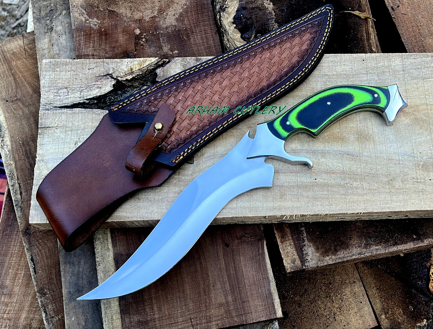 Handmade D2 Steel Hunting Knife | 15.5" Bowie Knife with Micarta Handle & Leather Sheath | Fixed Blade Collector Knife