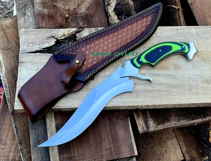 Handmade D2 Steel Hunting Knife | 15.5" Bowie Knife with Micarta Handle & Leather Sheath | Fixed Blade Collector Knife