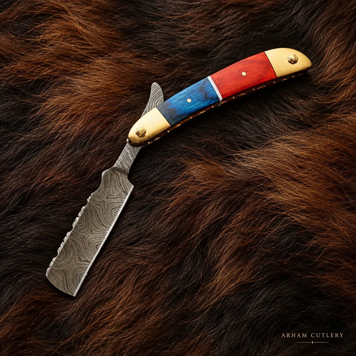 Stormveil Artisan™ Handmade Damascus Straight Razor Arham Cutlery