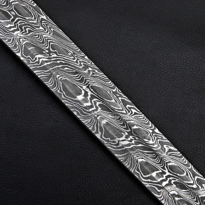 Handmade Damascus Steel Warrior Sword – Etched Blade with Gold Guard & Leather Sheath