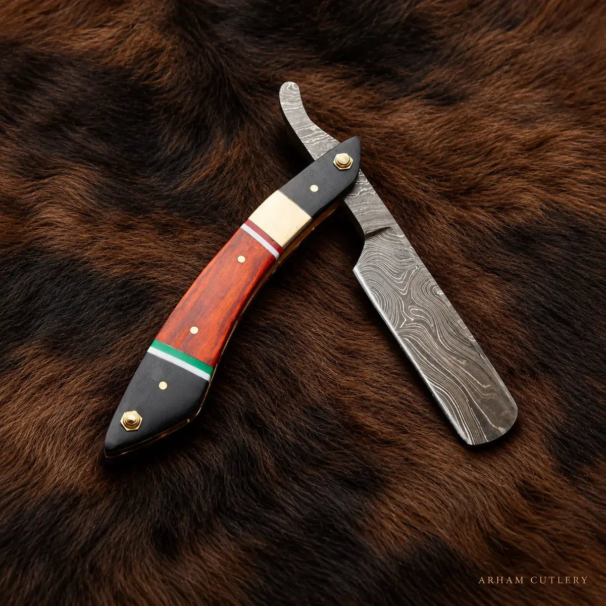 Ravenedge Shavecrest™ Damascus Steel Straight Razor Arham Cutlery