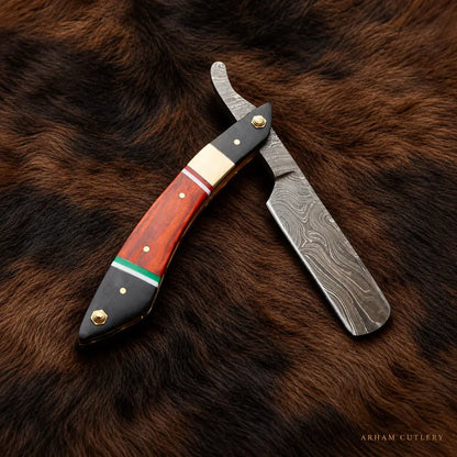 Ravenedge Shavecrest™ Damascus Steel Straight Razor Arham Cutlery