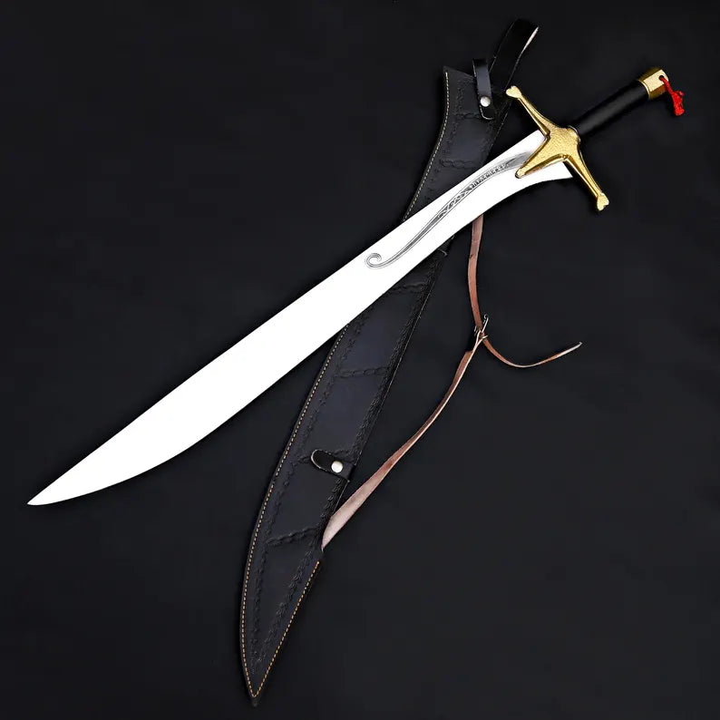 Handmade Fantasy Warrior Sword – Curved J2 Steel Blade with Brass Guard & Leather Sheath | Arham Cutlery