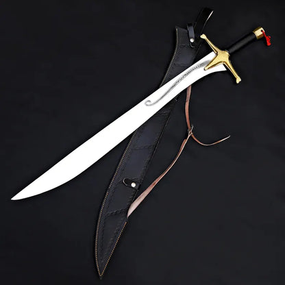 Handmade Fantasy Warrior Sword – Curved J2 Steel Blade with Brass Guard & Leather Sheath | Arham Cutlery