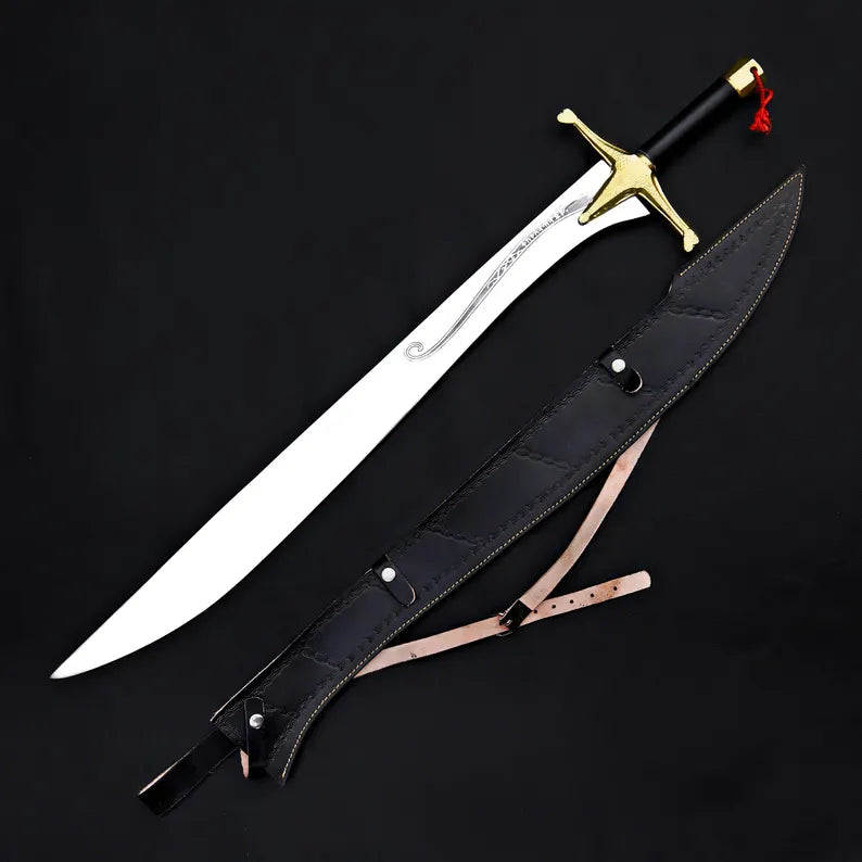 Handmade Fantasy Warrior Sword – Curved J2 Steel Blade with Brass Guard & Leather Sheath | Arham Cutlery