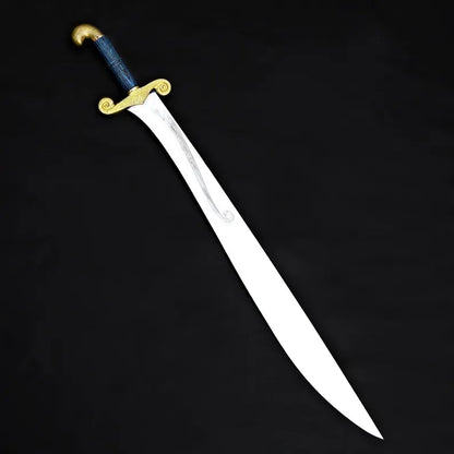 Handmade Fantasy Warrior Sword – Curved J2 Steel Blade with Brass Guard & Leather Sheath