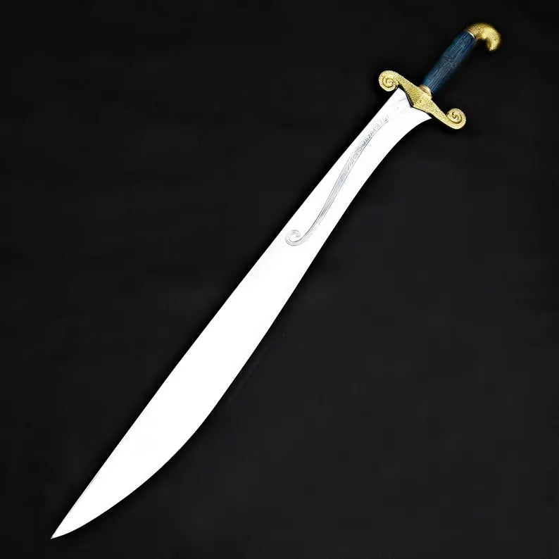 Handmade Fantasy Warrior Sword – Curved J2 Steel Blade with Brass Guard & Leather Sheath