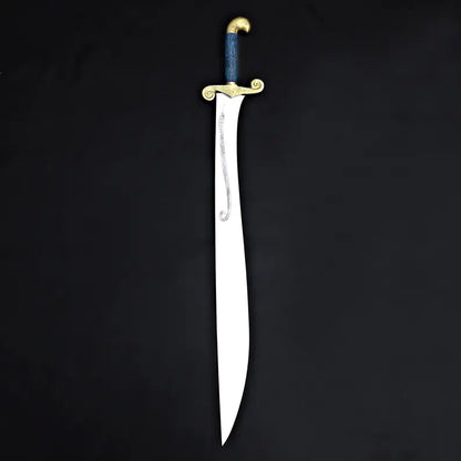 Handmade Fantasy Warrior Sword – Curved J2 Steel Blade with Brass Guard & Leather Sheath